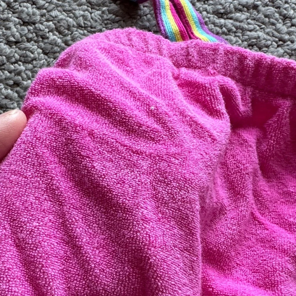 GAP Bright Pink Terry Romper with Rainbow-Trim Straps
